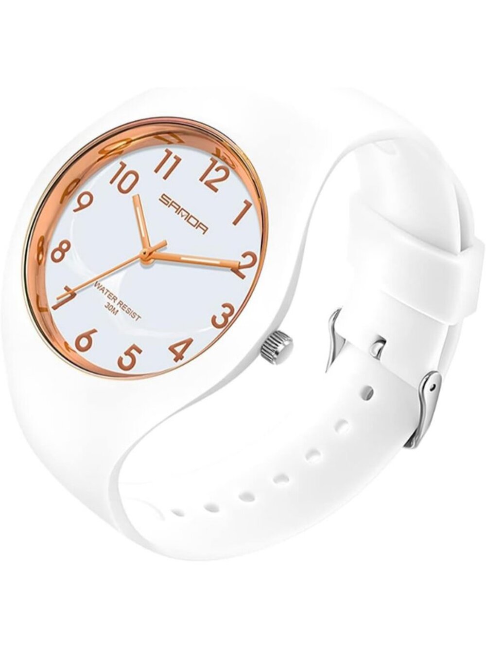 Women's White Rose Analog Silicone Jelly Strap Japanese Quartz Movement Watches